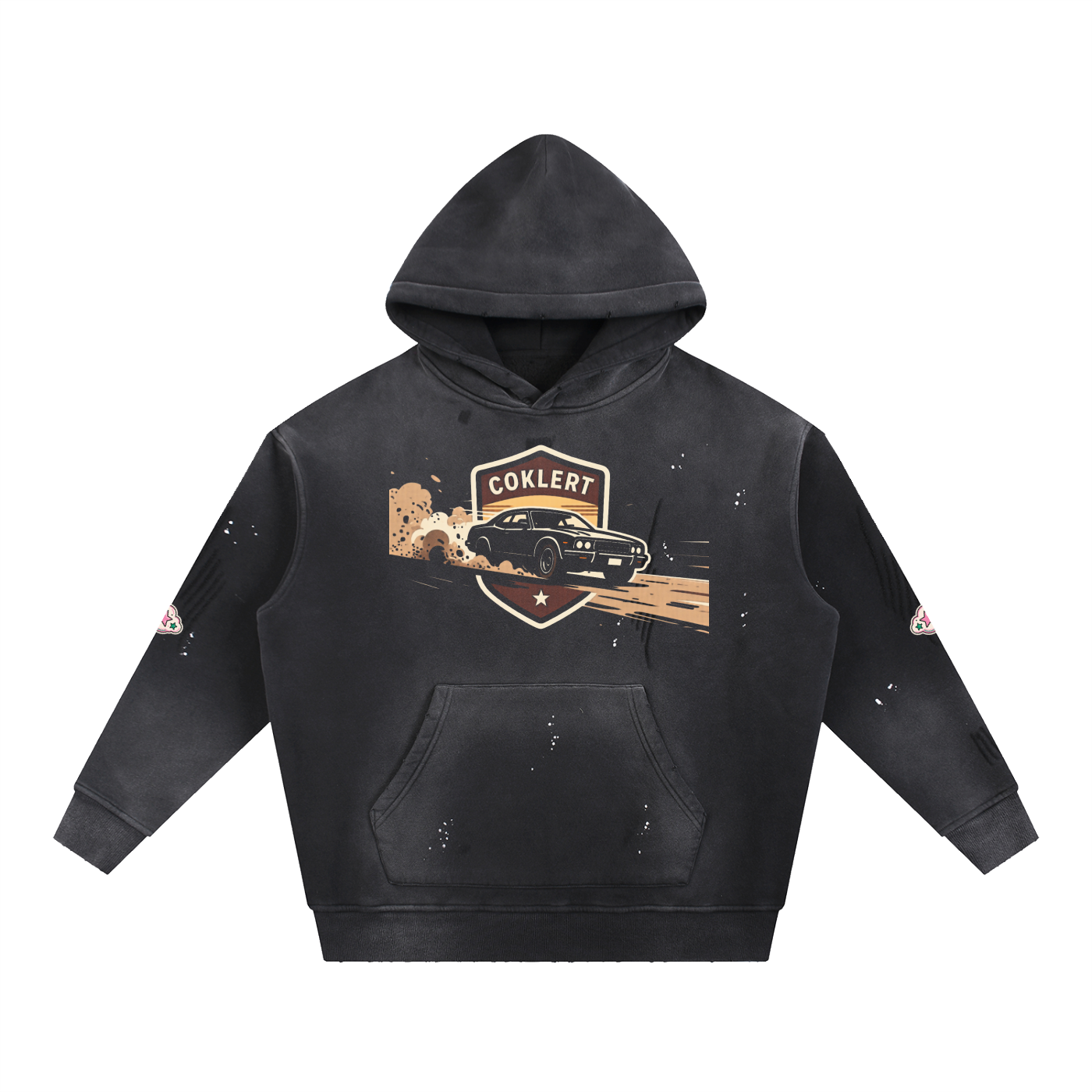 "Finish Line" Washed Frayed Fleece Hoodie