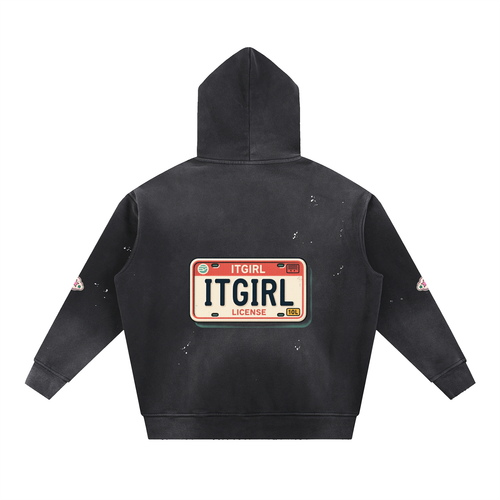 "Finish Line" Washed Frayed Fleece Hoodie